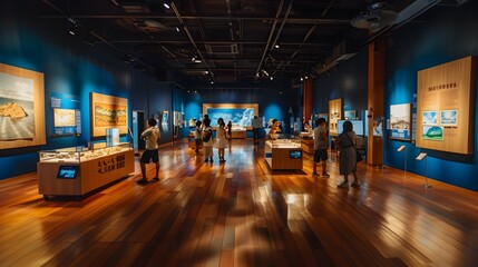 Exhibition Hall Filled with Lively Coastal Landscape Exhibits