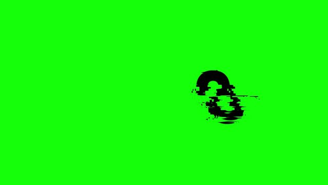 Countdown number from 5 to 0. Digital glitch distortion effect five to zero sconds, dynamic pixel animation 5-0 green screen  cout down chroma key.