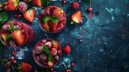 Three glasses containing various fruits sit on a table, showcasing a colorful and refreshing summer snack option.