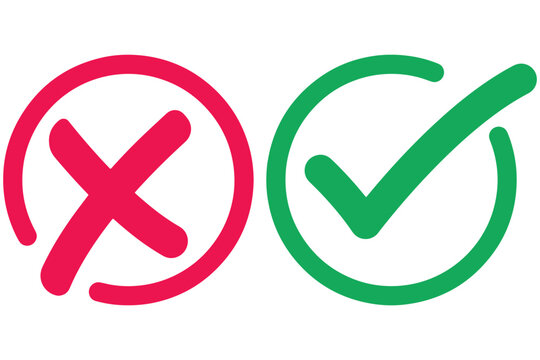 right and wrong icon with green and red, correct and incorrect symbol to guarantee the idea, agreement sign to confirm the right answer