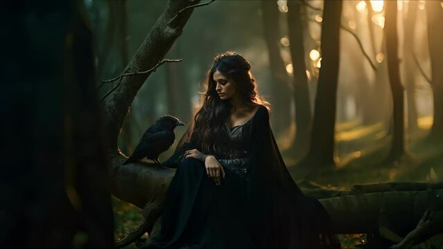 Beautiful queen. Fantasy medieval background. The concept of medieval history, life and culture. Ai-generated video.