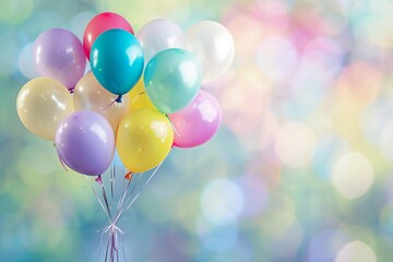 Playful product display with a blurred colorful balloons background ideal for childrens products and celebrations