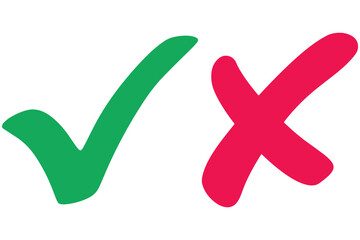 right and wrong icon with green and red, correct and incorrect symbol to guarantee the idea, agreement sign to confirm the right answer