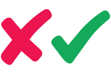 right and wrong icon with green and red, correct and incorrect symbol to guarantee the idea, agreement sign to confirm the right answer