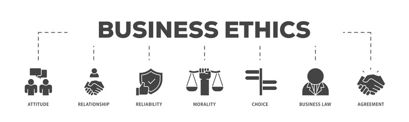 Business ethics icons process structure web banner illustration of attitude, relationship, reliability, morality, choice, business law and agreement icon live stroke and easy to edit  - obrazy, fototapety, plakaty