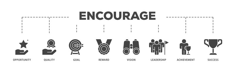 Encourage icons process structure web banner illustration of opportunity, quality, goal, reward, vision, leadership, achievement, success icon live stroke and easy to edit  - obrazy, fototapety, plakaty