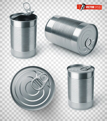 Vector realistic illustration of tin cans on a transparent background.