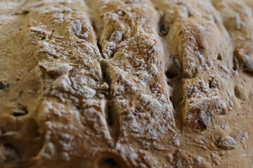 Fresh homemade with seeds bread texture.