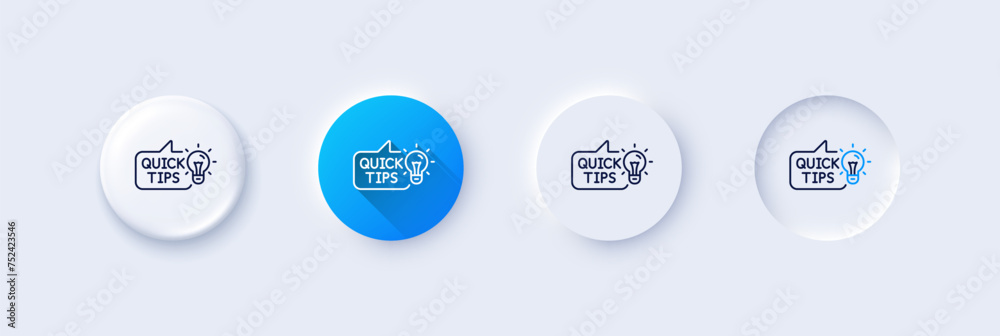 Poster quick tips line icon. neumorphic, blue gradient, 3d pin buttons. helpful tricks sign. tutorials with