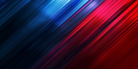 Colored glowing diagonal stripess abstract background. Red and dark blue background. Decorative horizontal banner. Digital artwork raster bitmap illustration. AI artwork.