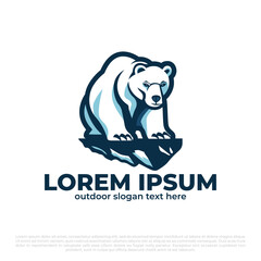 Simple polar bear in ice logo mascot design, Polar bear icon vector, snow bear, white background