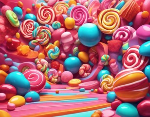 Abstract and fantastic background of colorful candies. Generative AI. - 752424342