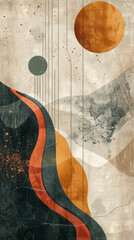 Abstract Geometric Art with Earthy Tones and Textured Layers