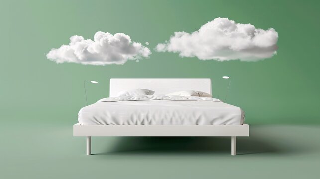 a bed with white clouds above it