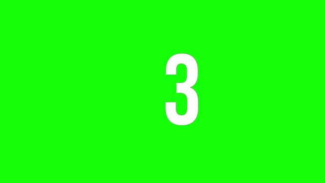Countdown number from 3 to 0. Digital glitch distortion effect three to zero sconds, dynamic pixel animation 3-0 green screen cout down chroma key.