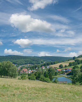view to Tourist Resort of Floersbach in Floersbachtal, Spessart Nature Park ,Hesse,Germany