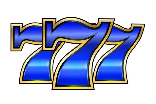 Blue and gold number 777 on a white background. Winning combination in a casino. Vector illustration.