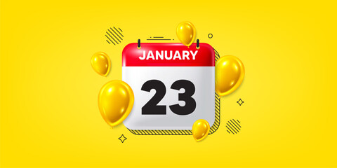 Calendar date of January 3d icon. 23th day of the month icon. Event schedule date. Meeting appointment time. 23th day of January. Calendar month date banner. Day or Monthly page. Vector