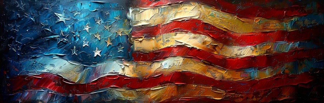 a close up photo of a large american flag, in the style of photorealistic pastiche, canvas texture emphasis. Generative AI