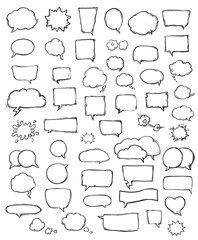 Vector set of black and white speech bubbles drawing on white