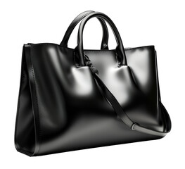 Naklejka premium Black leather handbag on transparent background - stock png.