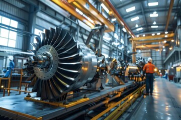 High-tech manufacturing plant with scientists and engineers working on advanced machinery Representing industrial innovation