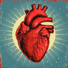 a hand drawn illustration of an unformed human heart with rays, in the style of pop art prints, realistic. Generative AI