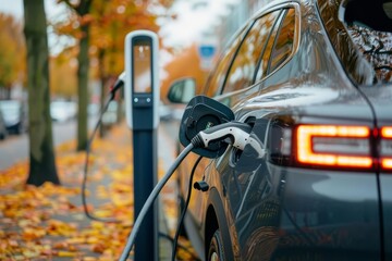 Modern electric vehicle plugged into a charging station Showcasing the transition to sustainable transportation solutions