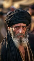 Fototapeta premium Illustration of an ancient Jewish Pharisee in the Jerusalem market in the period of Jesus Christ under golden light reflecting the religious and political tensions of the time.