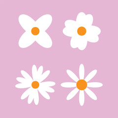 White Daisy Chamomile silhouette icon set. Camomile big set.Cute round flower plant collection. Love card symbol. Simple different shape. Growing concept. Flat design. Isolated. eps10
