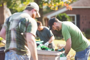 Neighbors helping each other with brotherhood and camaraderie with social works and charity