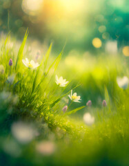 春の陽光に輝く小さな花