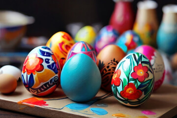 Fototapeta na wymiar Easter eggs decorated with colors, ornament