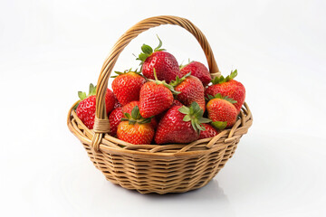 basket of strawberries isolated on white background