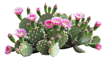 Blooming pink cactus flowers isolated on transparent background - stock png.