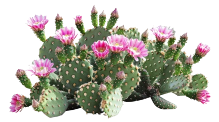 Zelfklevend Fotobehang Blooming pink cactus flowers isolated on transparent background - stock png. © BraveSpirit