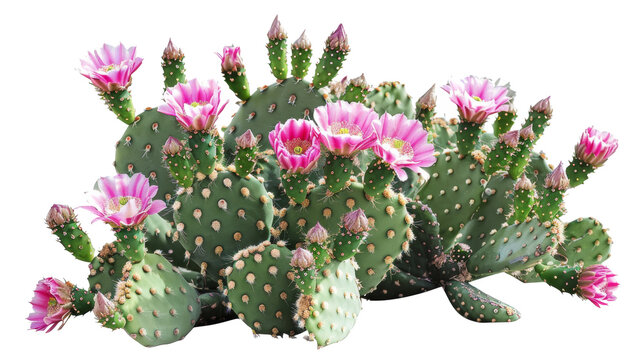 Blooming pink cactus flowers isolated on transparent background - stock png.