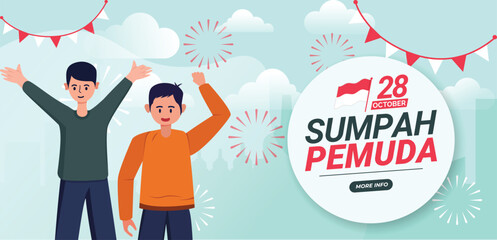 Indonesia Sumpah Pemuda Illustration Banner Template, Indonesia Celebrations Day Event, Indonesia Holiday banner.