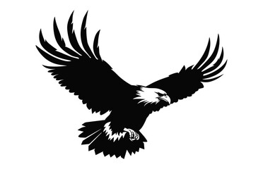 Flying Bald Eagle black and white Silhouette vector, A Bald Eagle black Clipart isolated on a white background