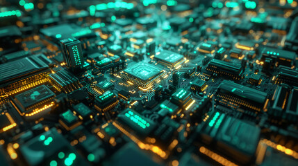 Abstract futuristic background in mint colors. Abstract microcircuits and processors. AI generative