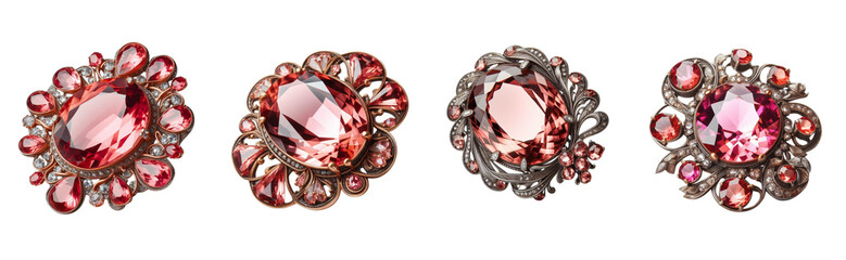 Fine jewelry with a transparent large red stone, intricate design set against a transparent PNG background