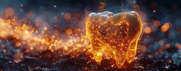a tooth surrounded by an electrical spark, in the style of detailed anatomy, modern, vibrant. Generative AI