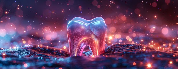 a tooth with some blue and red highlights, in the style of dynamic energy flow, photo-realistic landscapes, matte background, detailed anatomy. Generative AI - obrazy, fototapety, plakaty