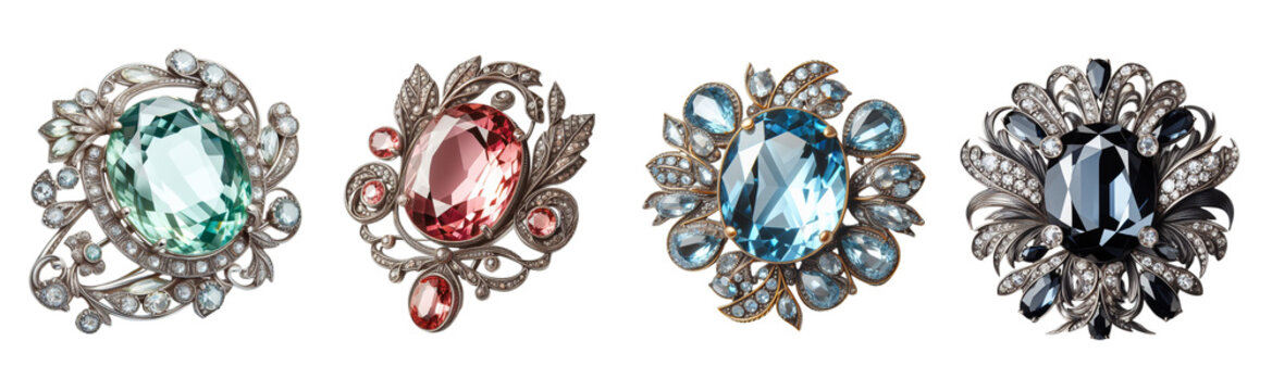 Fine jewelry with a transparent large stone, intricate design set against a transparent PNG background