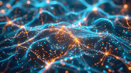 abstract background featuring interconnected neural networks and glowing data nodes - obrazy, fototapety, plakaty