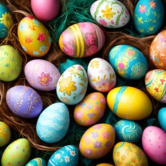 Obraz premium Colorful Easter Eggs With Beautiful Patterns 
