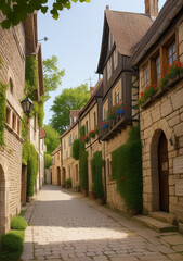 street in the old town, fantasy medieval street with stone homes