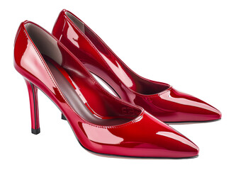Red patent high heel shoes on transparent background - stock png.