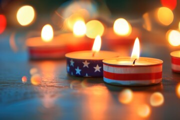 Obraz na płótnie Canvas candles with American flag for Memorial Day 