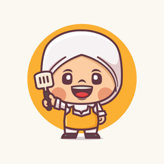 Muslim chef cartoon with spatula